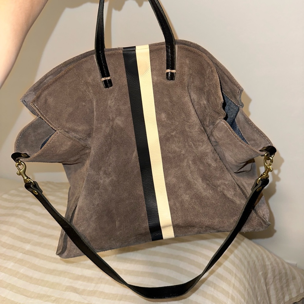Clare V. Simple Tote gray suede with stripe